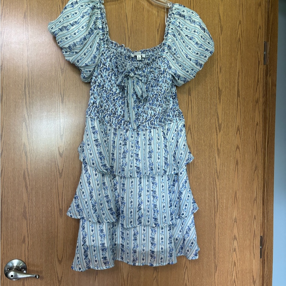 Francesca's Blue and White Floral Smocked Dress